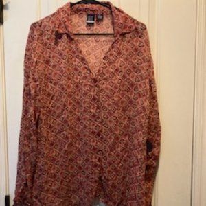 NWT DDC SHEER BLOUSE IN RED,CREAM AND BLACK.  GREAT LOOK OVER A TANK-TOP